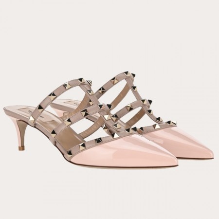 Valentino Rockstud Mules 50mm In Nude Patent Leather