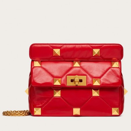 Valentino Medium Roman Stud Chain Bag In Red Nappa