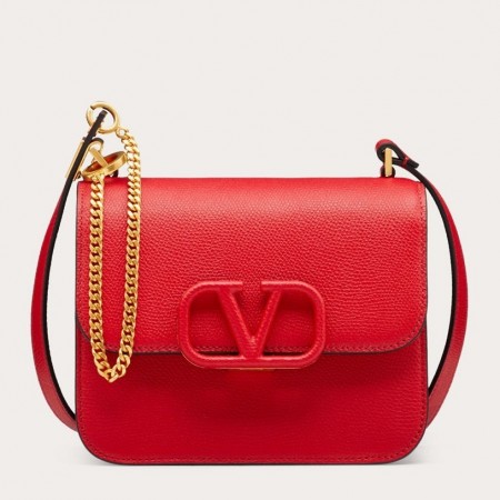 Valentino Small Vsling Shoulder Bag In Red Grainy Leather