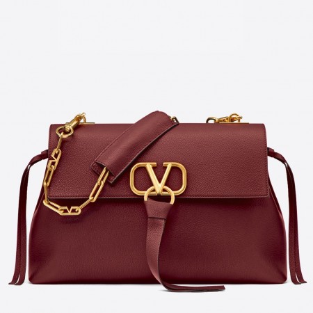 Valentino Medium VRing Chain Bag In Bordeaux Grainy Calfskin