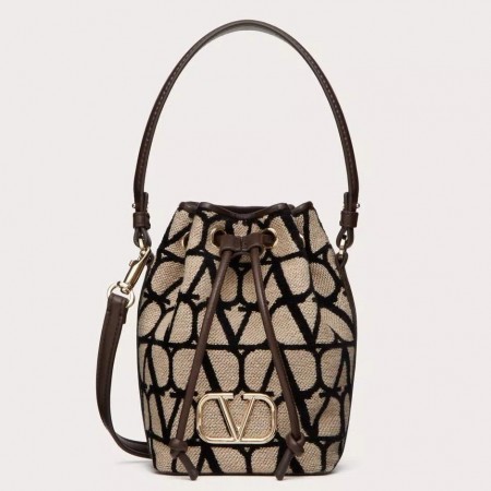 Valentino VLogo Signature Mini Bucket Bag in Black Toile Iconographe