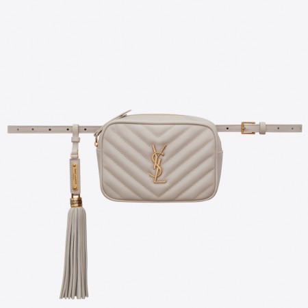 Saint Laurent Lou Belt Bag In Blanc Matelasse Leather