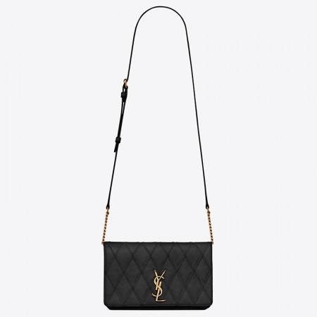 Saint Laurent Angie Chain Bag In Black Diamond Lambskin 