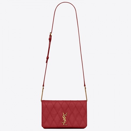 Saint Laurent Angie Chain Bag In Red Diamond Lambskin 