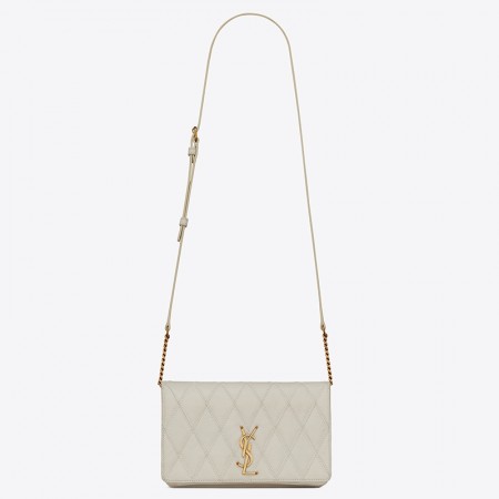 Saint Laurent Angie Chain Bag In White Diamond Lambskin 