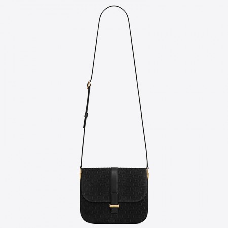 Saint Laurent Monogram All Over Small Satchel In Black Suede