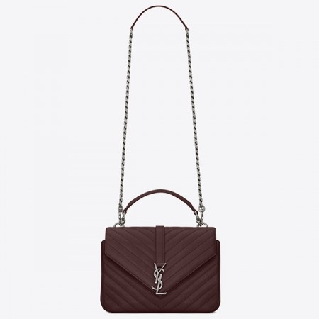 Saint Laurent College Medium Bag In Burgundy Matelasse Leather