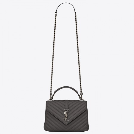 Saint Laurent College Medium Bag In Grey Matelasse Leather