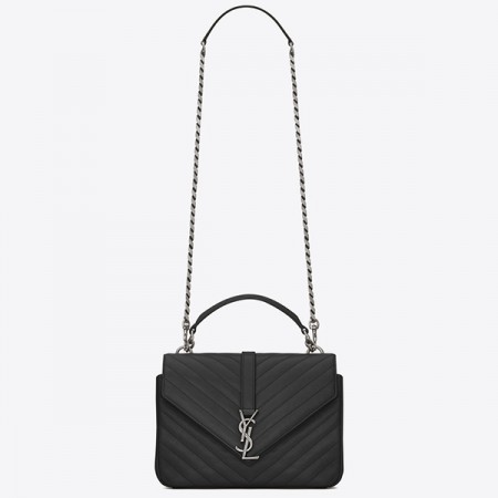 Saint Laurent College Medium Bag In Black Matelasse Leather