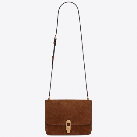 Saint Laurent Carre Satchel Bag In Brown Suede Leather