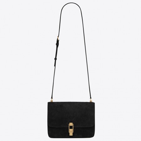 Saint Laurent Carre Satchel Bag In Black Suede Leather