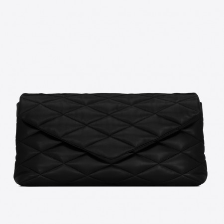 Saint Laurent Sade Puffer Envelope Clutch In Black Lambskin