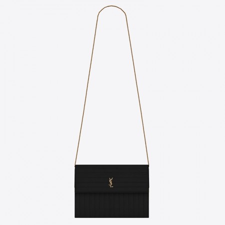 Saint Laurent Victoire Chain Bag In Black Crinkled Leather