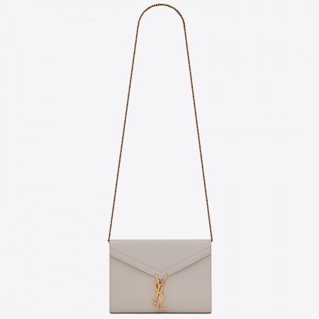 Saint Laurent WOC Cassandra Chain Wallet In White Leather