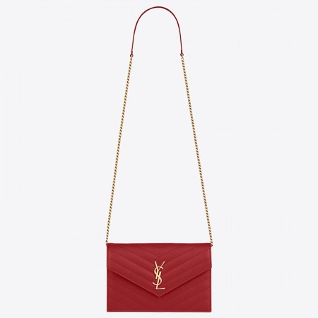 Saint Laurent WOC Envelope Chain Wallet In Red Leather