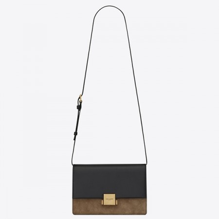 Saint Laurent Medium Bellechasse Bag In Black Leather And Taupe Suede