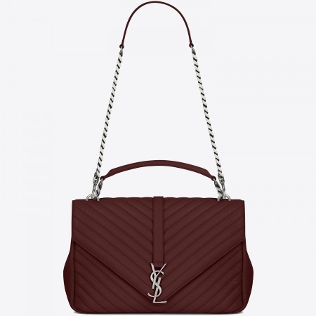 Saint Laurent College Large Bag In Bordeaux Matelasse Leather