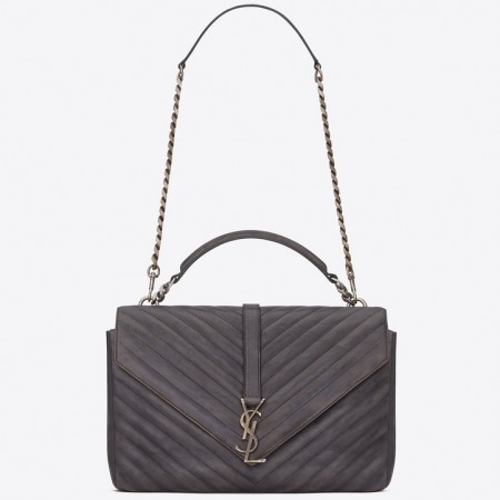 Saint Laurent College Large Bag In Grey Matelasse Leather