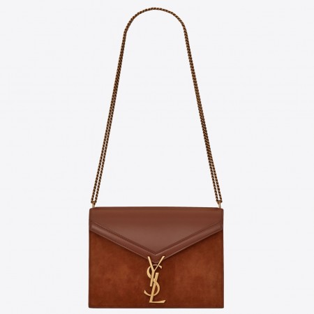 Saint Laurent Cassandra Clasp Bag In Brown Suede