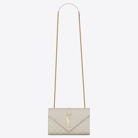 Saint Laurent Small Envelope Bag In White Grained Leather