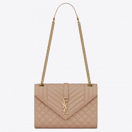 Saint Laurent Medium Envelope Bag In Beige Grained Leather