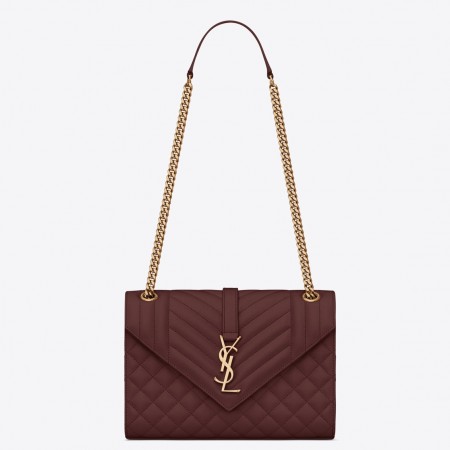 Saint Laurent Medium Envelope Bag In Bordeaux Grained Leather