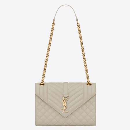 Saint Laurent Medium Envelope Bag In White Grained Leather