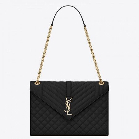 Saint Laurent Envelope Large Bag In Black Grained Leather