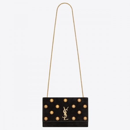 Saint Laurent Medium Kate Bag In Black Suede And Studs