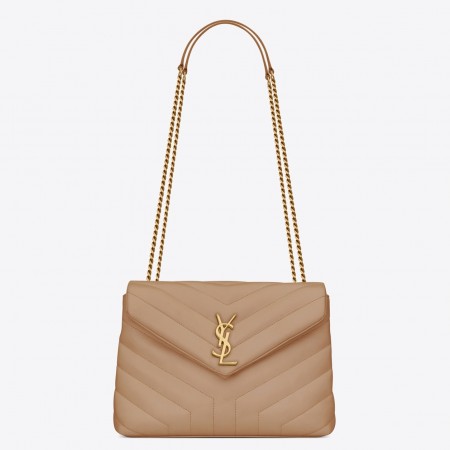 Saint Laurent Loulou Small Bag In Dark Beige Leather