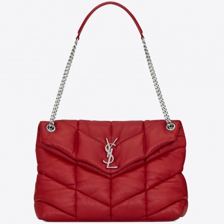 Saint Laurent Loulou Puffer Medium Bag In Red Lambskin