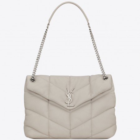 Saint Laurent Loulou Puffer Medium Bag In White Lambskin