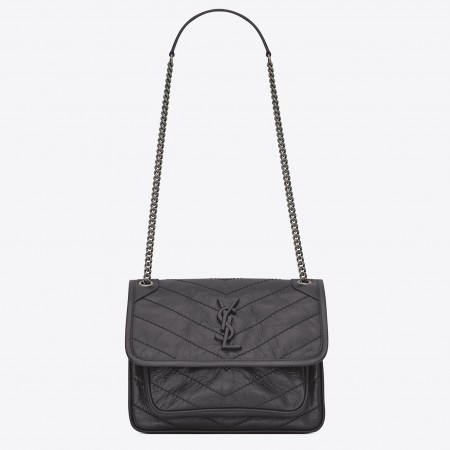 Saint Laurent Baby Niki Chain Bag In Storm Gray Crinkled Leather