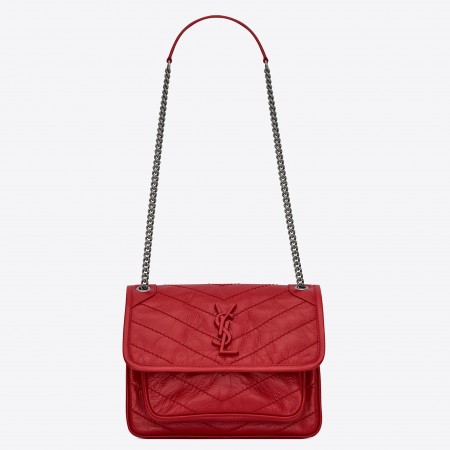 Saint Laurent Baby Niki Chain Bag In Red Crinkled Leather