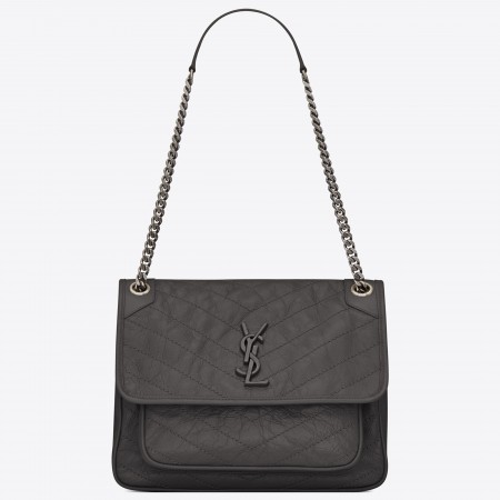 Saint Laurent Medium Niki Bag In Storm Gray Crinkled Leather