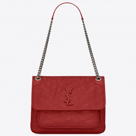 Saint Laurent Medium Niki Bag In Red Crinkled Leather