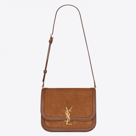 Saint Laurent Solferino Medium Soft Bag In Brown Suede