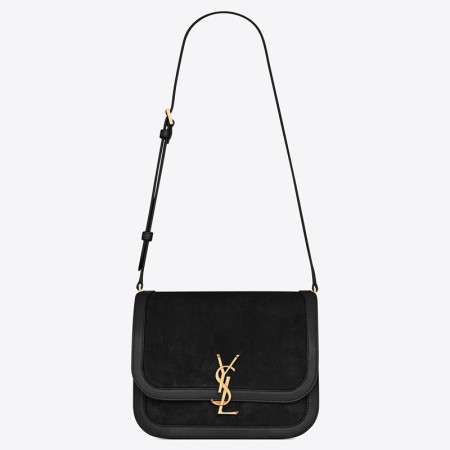 Saint Laurent Solferino Medium Soft Bag In Black Suede