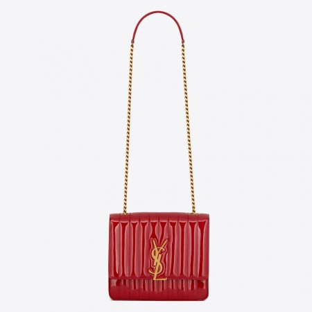 Saint Laurent Large Vicky Bag In Red Patent Leather