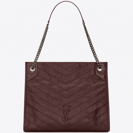 Saint Laurent Medium Niki Shopping Bag In Bordeaux Leather 