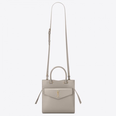 Saint Laurent Small Uptown Tote In Blanc Calfskin