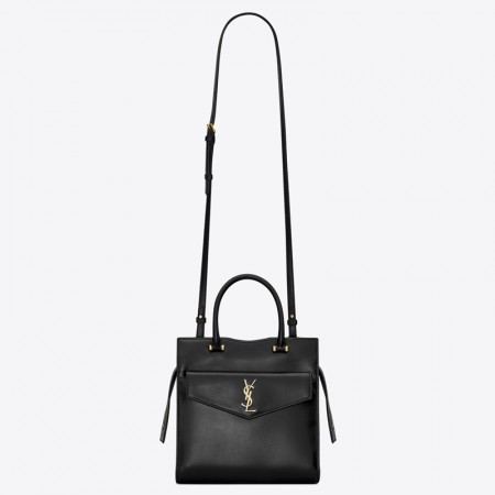 Saint Laurent Small Uptown Tote In Black Calfskin