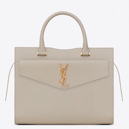 Saint Laurent Uptown Medium Tote In Blanc Calfskin