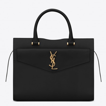 Saint Laurent Uptown Medium Tote In Black Calfskin