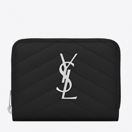Saint Laurent Compact Zip Around Wallet In Noir Leather