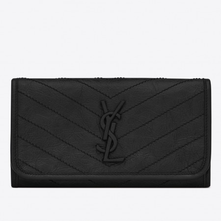 Saint Laurent Niki Large Wallet In Black Crinkled Vintage Leather