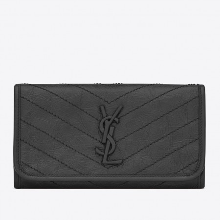 Saint Laurent Niki Large Wallet In Storm Crinkled Vintage Leather