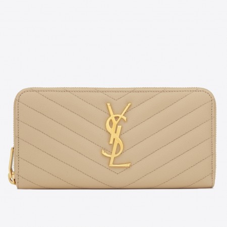 Saint Laurent Monogram Zip Around Wallet In Powder Grained Leather