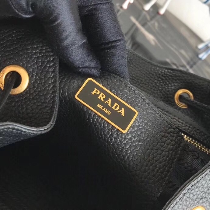 Pra*a backpack in black grained calfskin