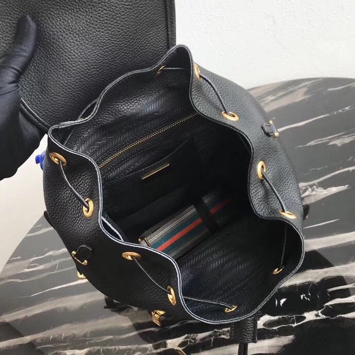 Pra*a backpack in black grained calfskin